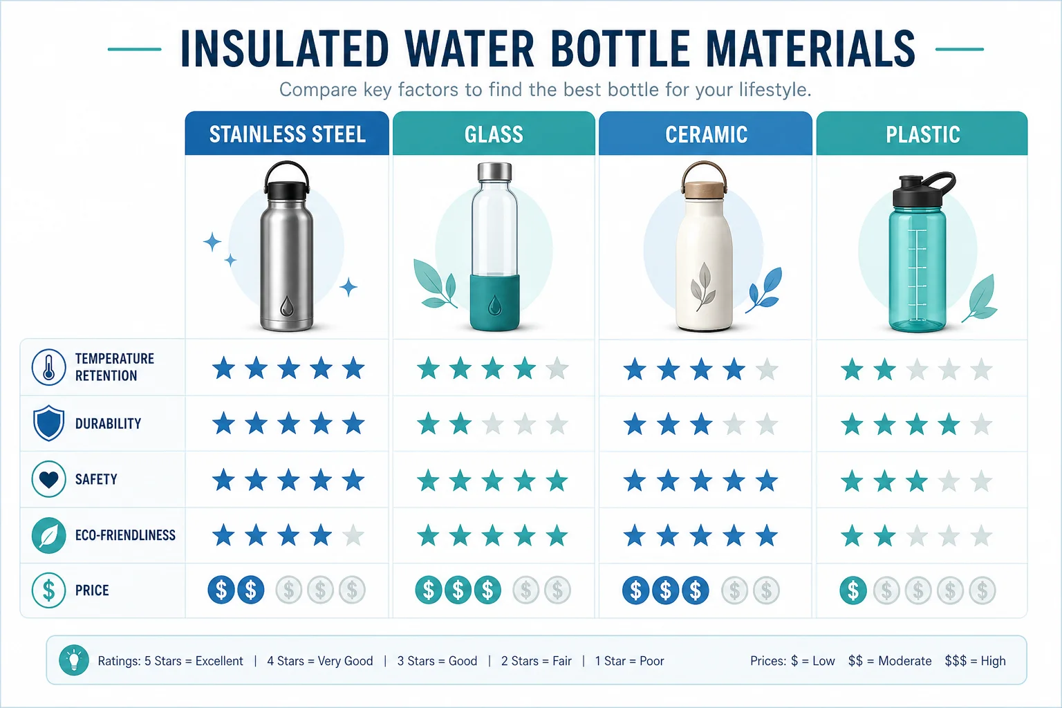 Insulated bottle material comparison chart